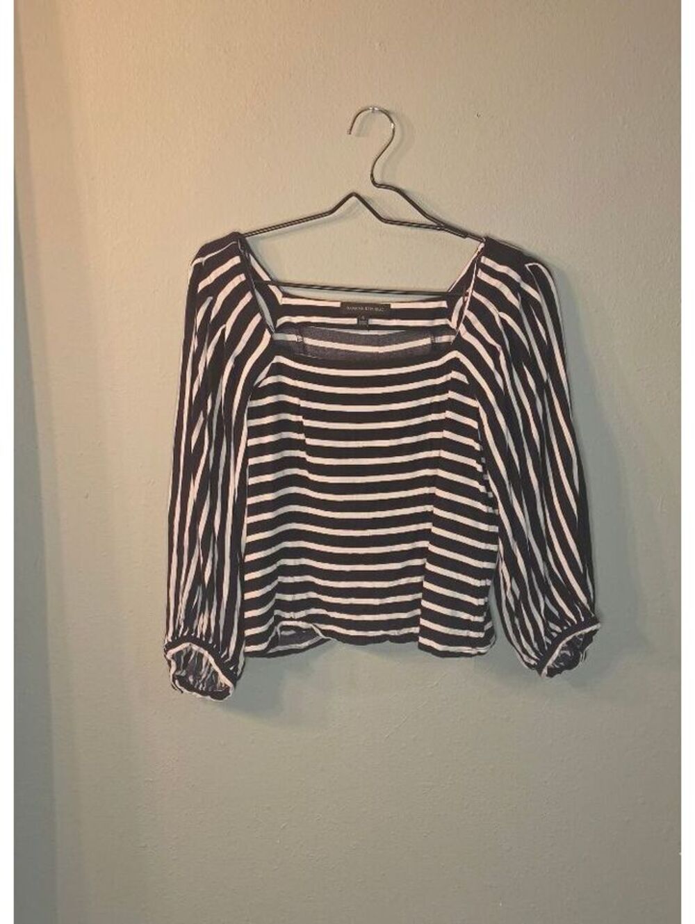 Banana Republic Striped Square Neck Blouse Puff Sleeve Button Back Small